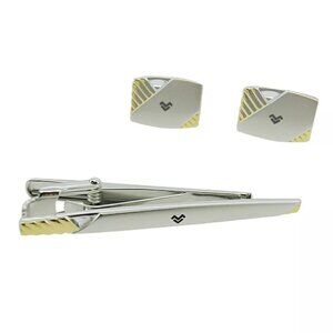Mario Valentino Cufflink 2 Item Set Silver & Gold Bracket Authentic Used
